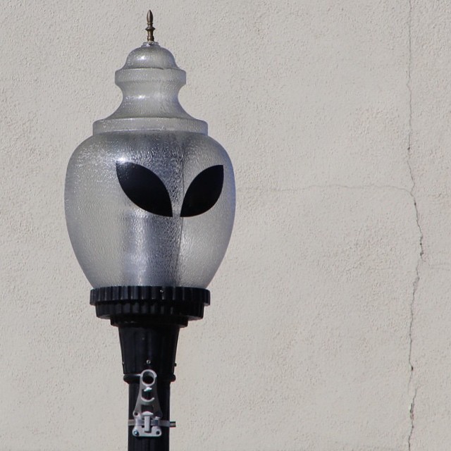 An alien street lamp in downtown Roswell, New Mexico. A town famous for a mysterious UFO crash in 1947.